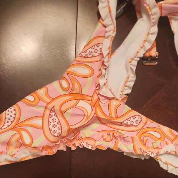 Pink Orange Patterned Ruffle Bikini Set - Picture 14 of 14